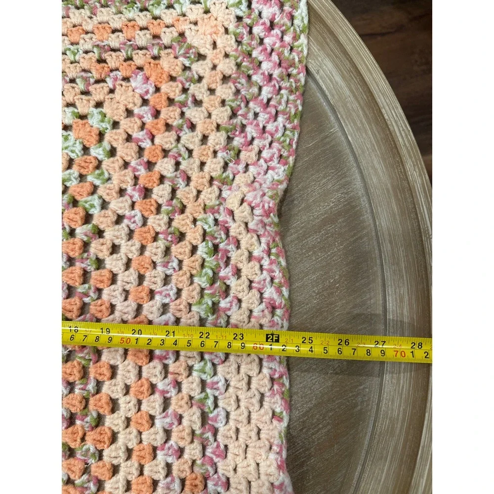 Handmade Crochet Granny Square Baby Blanket Peach Pink Green Multi Color 24x24